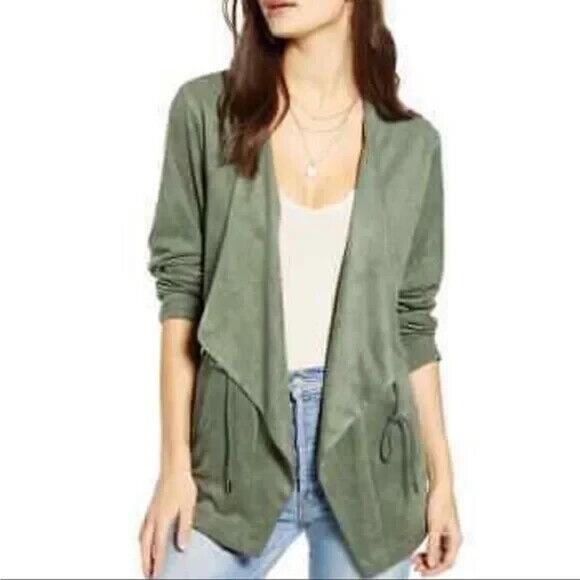 BlankNYC Jacket Womens XS Sage Vegan Suede Waterfall Lapel Drawstring Waist - Picture 14 of 15
